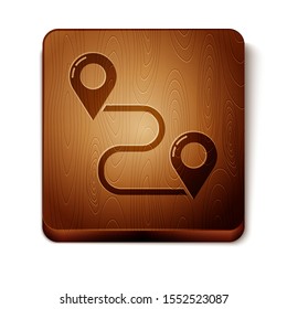 Brown Route location icon isolated on white background. Map pointer sign. Concept of path or road. GPS navigator. Wooden square button. Vector Illustration