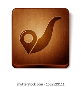 Brown Route location icon isolated on white background. Map pointer sign. Concept of path or road. GPS navigator. Wooden square button. Vector Illustration