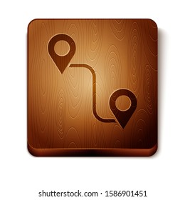 Brown Route location icon isolated on white background. Map pointer sign. Concept of path or road. GPS navigator. Wooden square button. Vector Illustration