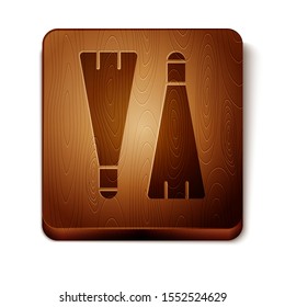 Brown Rubber flippers for swimming icon isolated on white background. Diving equipment. Extreme sport. Diving underwater equipment. Wooden square button. Vector Illustration