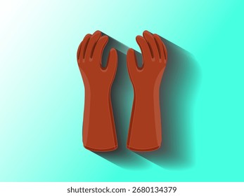 Brown rubber protective gloves vector icon, symbol of hand safety for laboratory, healthcare, and cleaning purposes