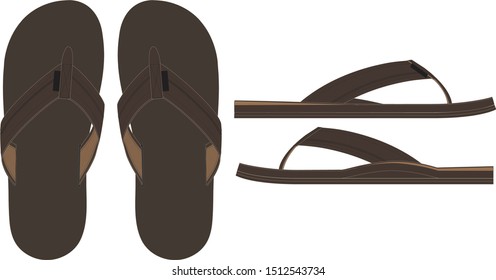 Brown Rubber Sandals Sets Mockup Design. Men Sandals Vector. Leather Sandals