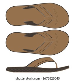 Brown Rubber Sandals Sets Mockup Design. Men Sandals Vector. Leather Sandals