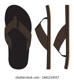 Sandalias De Caucho Marrón Establece El Diseño De La Mezcla. Vector de sandalias masculino. Sandalias de cuero