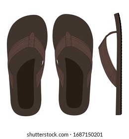 Brown Rubber Sandals Sets Mockup Design. Men Sandals Vector. Leather Sandals