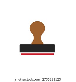 A brown rubber stamp with a black base and red ink pad, symbolizing approval and validation