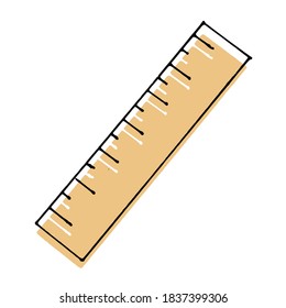 brown ruler, stationery for school. thin black outline on white background. hand drawn vector. doodle stationery for kids, logo, poster, sticker, clipart, symbol, banner, wallpaper.