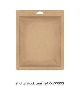 Brown sachet or pouch. Kraft paper texture. Vector bag mockup, wet wipes. Cosmetics sample. Moisturizing sheet face mask. Eco packaging mockup	