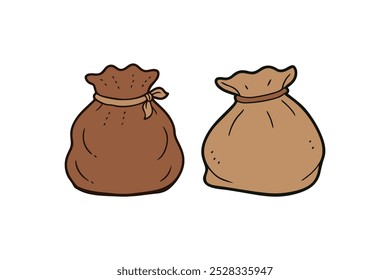 Brown sack with patch and rope, agriculture cartoon themed illustrations