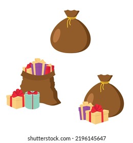 Brown sack of Santa Claus with presents. Vector illustration
