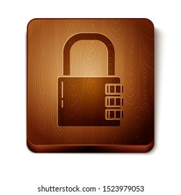 Brown Safe combination lock icon isolated on white background. Combination padlock. Security, safety, protection, password, privacy. Wooden square button. Vector Illustration