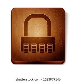 Brown Safe combination lock icon isolated on white background. Combination padlock. Security, safety, protection, password, privacy. Wooden square button. Vector Illustration