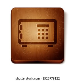 Brown Safe icon isolated on white background. The door safe a bank vault with a combination lock. Reliable Data Protection. Wooden square button. Vector Illustration