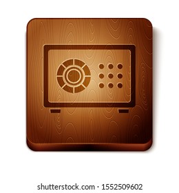 Brown Safe icon isolated on white background. The door safe a bank vault with a combination lock. Reliable Data Protection. Wooden square button. Vector Illustration