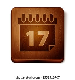 Brown Saint Patrick's day with calendar icon isolated on white background. Date 17 March. Wooden square button. Vector Illustration