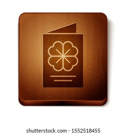 Brown Saint Patricks Day party flyer, brochure, holiday invitation, postcard, corporate celebration icon isolated on white background. Wooden square button. Vector Illustration