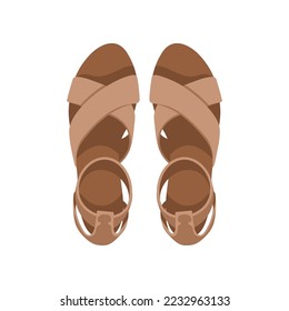 Brown sandals in boho style vector illustration. Vintage outfit design element and sandals isolated on white background. Fashion, Bohemian style concept