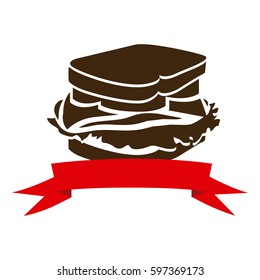 brown sandwich fast food with ribbon icon, vector illustraction design