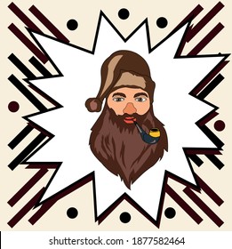 Brown Santa Claus. Smoking pipe. Vector illustration. Logo. Icon