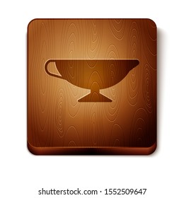 Brown Sauce boat icon isolated on white background. Sauce bowl. Wooden square button. Vector Illustration