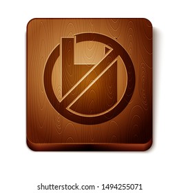 Brown Say no to plastic bags poster icon isolated on white background. Disposable cellophane and polythene package prohibition sign. Wooden square button. Vector Illustration