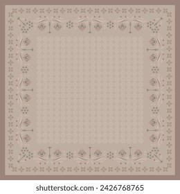 Brown scarf design with flower element. Hijab design pattern