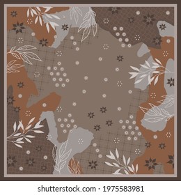 Brown scarf pattern with abstract style. Floral hijab design