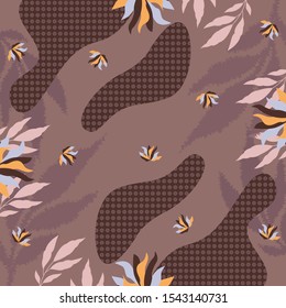 Brown scarf pattern with beauty leaf ornament. Hijab fashion