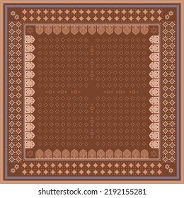 Brown scarf pattern with ethnic ornament. Hijab design style