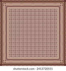 Brown scarf pattern with monogram. Hijab motif print