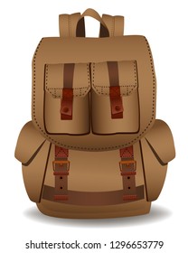Brown school backpack isolated on white background graphic vector
