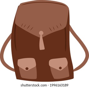 Brown School backpack on white background. Back to school bag. Tourist backpack. Cartoon style. Vector illustration in flat style.