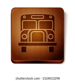 Brown School Bus icon isolated on white background. Public transportation symbol. Wooden square button. Vector Illustration