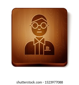 Brown Scientist icon isolated on white background. Wooden square button. Vector Illustration