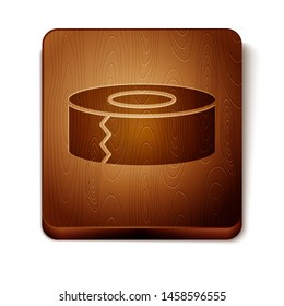 Brown Scotch icon isolated on white background. Roll of adhesive tape for work and repair. Sticky packing tape. Office tool and stuff. Wooden square button. Vector Illustration