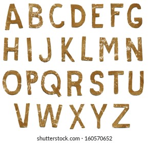 Brown scratched vector alphabet letters