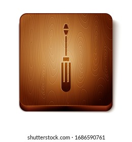 Brauner Schraubendreher, Symbol einzeln auf weißem Hintergrund. Symbol für Service-Tools. Holzquadrat-Taste. Vektorillustration-Illustration
