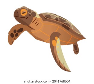 Brown Sea Turtle as Marine Reptile with Hard Shell and Flipper Vector Illustration