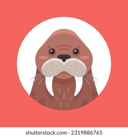 brown sea walrus with two fangs. flat vector illustration.