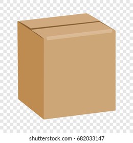 Brown sealed square box mockup. Realistic illustration of brown sealed square box vector mockup for web