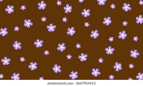 Brown seamless background with flowers. Cute wallpaper with purple blooming flower.