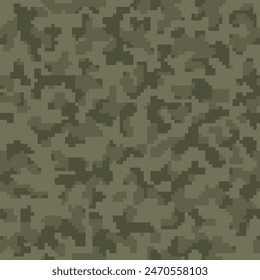 Fondo de pantalla de combate digital en color marrón sin costuras. Repetida impresión geométrica Abstractas caqui del ejército.  Fondo de camuflaje de Vector monocromo oscuro sin costuras. Fondo de Soldado de Píxel del Desierto. 