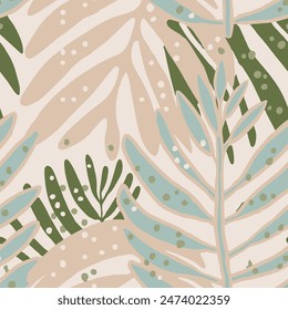 Brown Seamless Decoration Retro Beach Element Background. White Camouflage Floral Simple Plant Surface Wallpaper. Green Repeated Botanical Palm Set Texture.