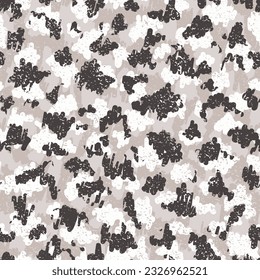 Impresión de vectores sin costura marrón. Patrón sin foco de camuflaje de Khaki. Fondo De Camuflaje Beige Repetido Vector Del Ejército Envuelto. Nubes gráficas Black Repeated Circle. Camoflage