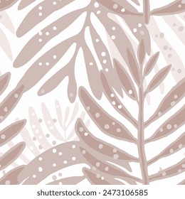 Brown Seamless Elegant Modern Hawaiian Paint Wallpaper. Colorful Repeated Nature Graphic Jungle Illustration Vector. Khaki Camouflage Fashion Foliage Template Pattern.