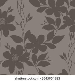 brown seamless floral vector flowers leaves pattern on cream background