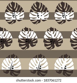 brown seamless floral vector leaf pattern on stripe background