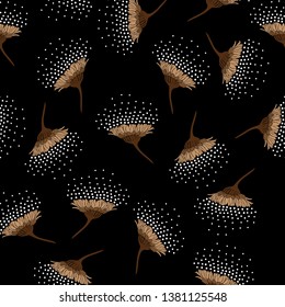 brown seamless flowers pattern on black background