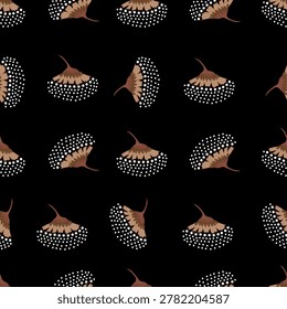 brown seamless flowers pattern on black background
