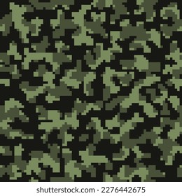 Brown Seamless Grunge Digital Commando Print. Repeated Beige Fashion Pixel Camouflage Texture.  Khaki Repeated Monochrome Geometric Military Design. Dark Vector Camo Fabric. 